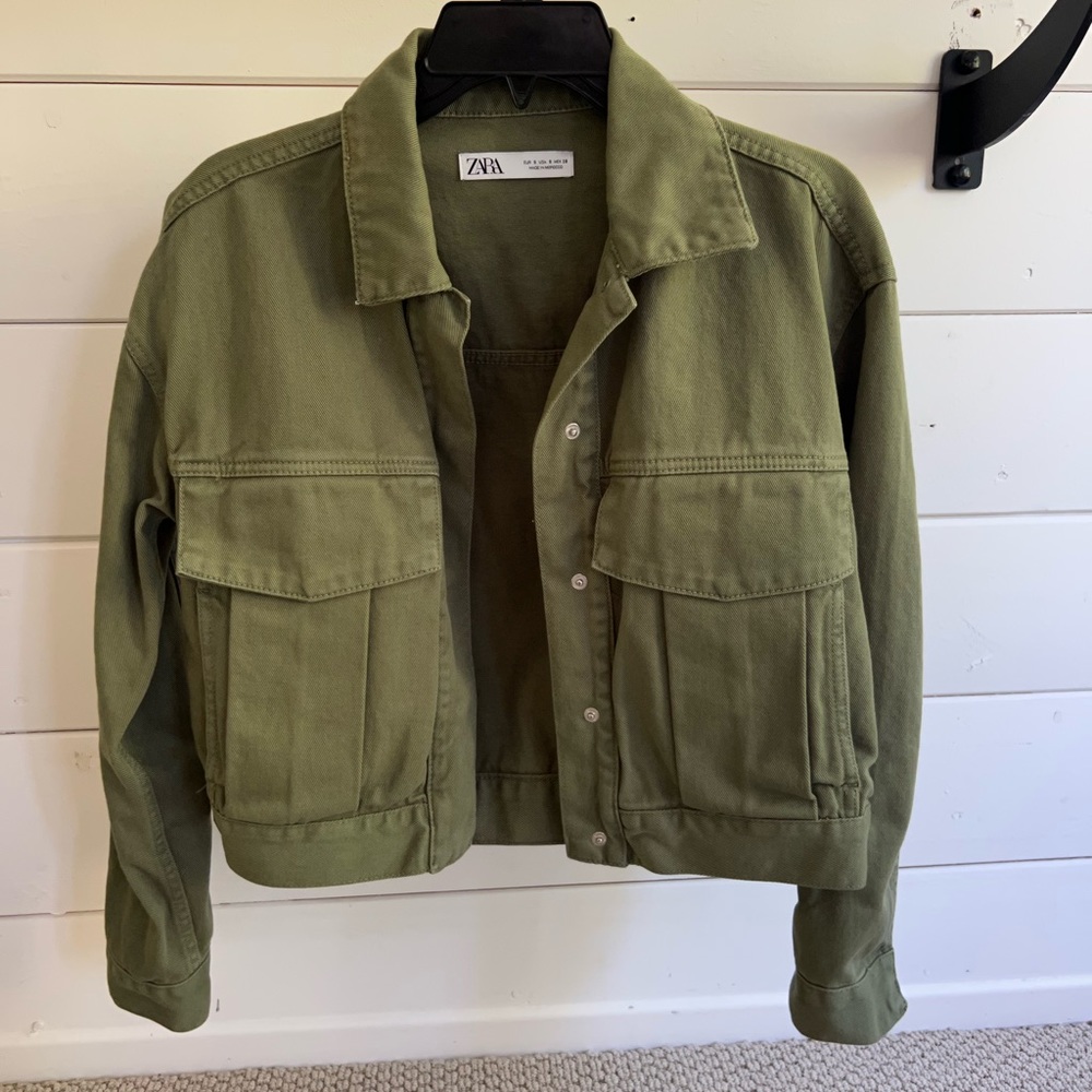 Army Green Cropped Utility Jacket